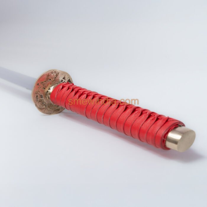 Red Katana with Japanese Floral Motif Pattern on Tsuba