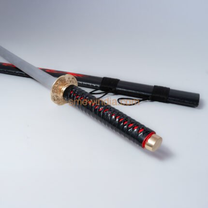 Black Katana with Japanese Floral Motif Pattern